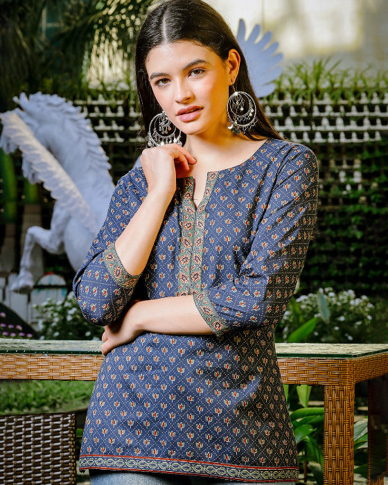 Blue_Floral_Ajrak_Print_Top Blue Floral Ajrak Print Top