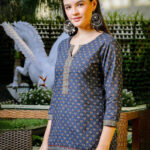 Blue Floral Ajrak Print Top