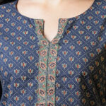 Blue Floral Ajrak Print Top