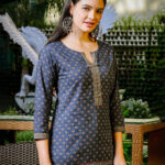 Blue Floral Ajrak Print Top