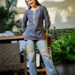 Blue Floral Ajrak Print Top