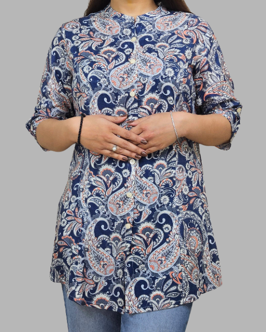 Blue Floral Digital Print Kurti