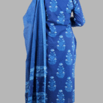 Blue Floral Print V Neck 3 Pcs Kurti Set