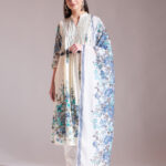 Blue Fusion With White-Tassel Work Malchanderi 3 piece set