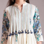 Blue Fusion With White-Tassel Work Malchanderi 3 piece set