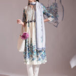 Blue Fusion With White-Tassel Work Malchanderi 3 piece set