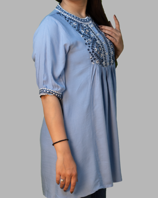 Blue Round Neck Tunic Top