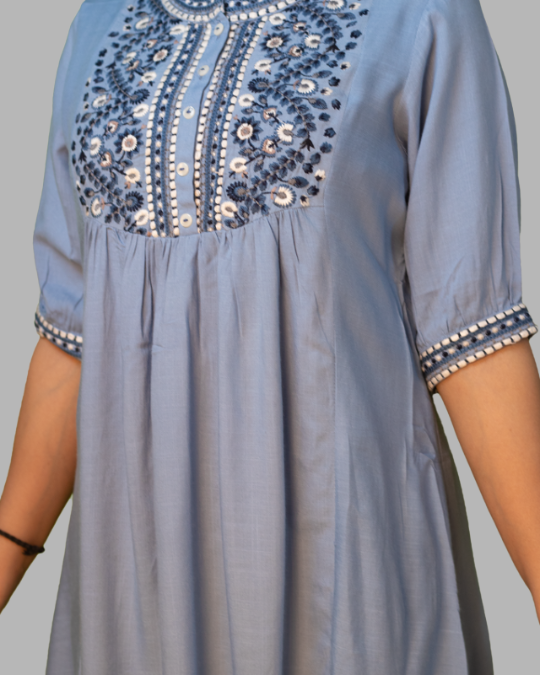 Blue Round Neck Tunic Top