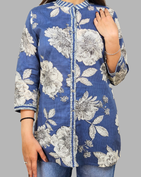 Blue Sunflower Print Kurti