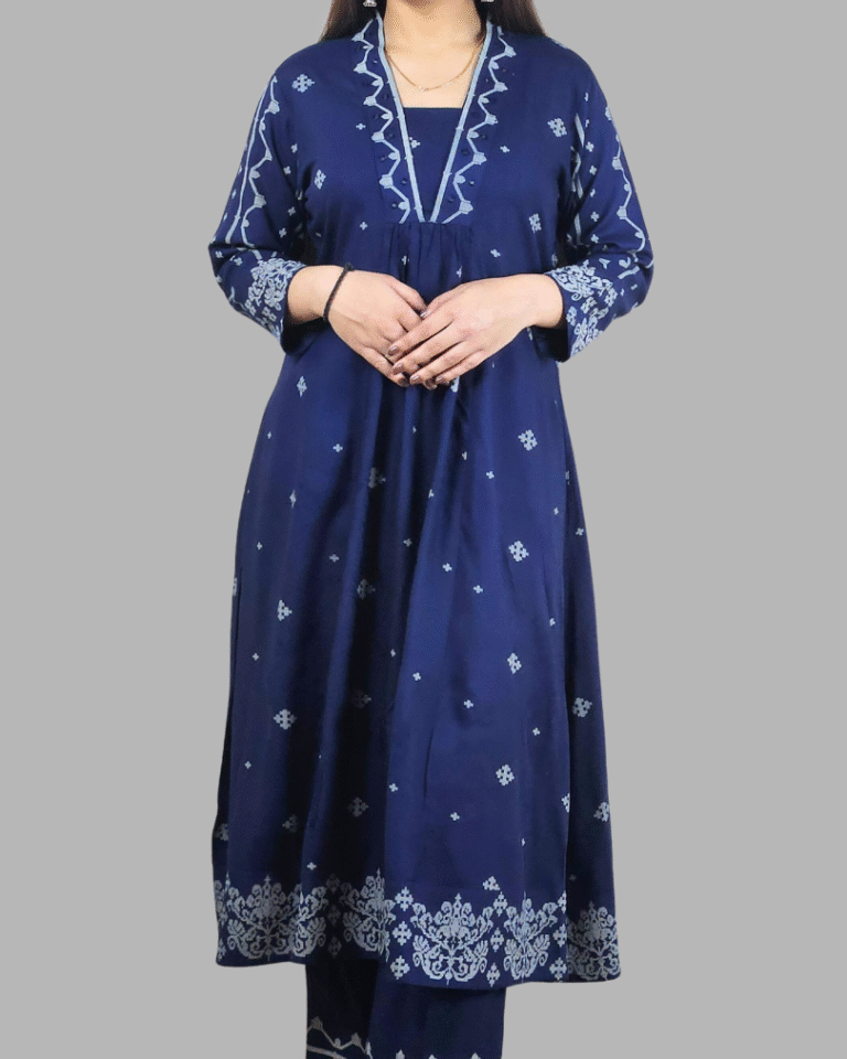 Blue_V_Neck_2_Pcs_Anarkali_Kurta_Set_5 Blue V Neck 2 Pcs Anarkali Kurta Set