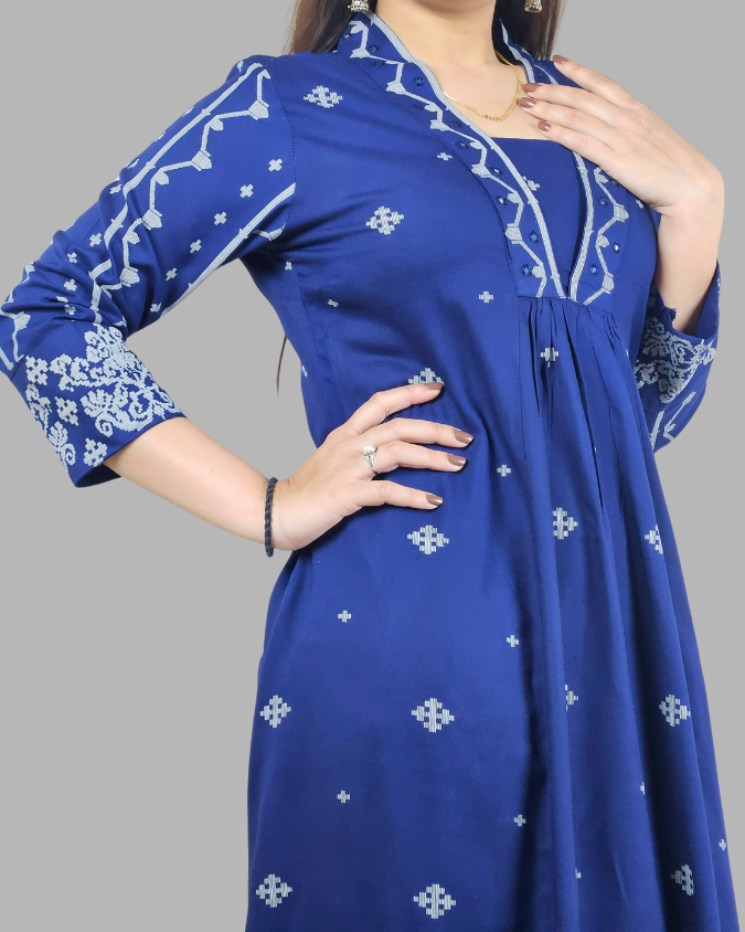Blue_V_Neck_2_Pcs_Anarkali_Kurta_Set_7 Blue V Neck 2 Pcs Anarkali Kurta Set