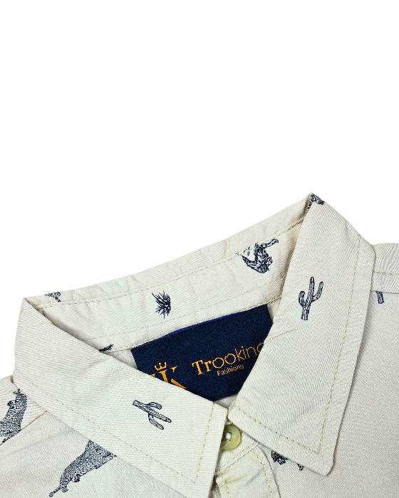 Boy's Cream Printed Shirt