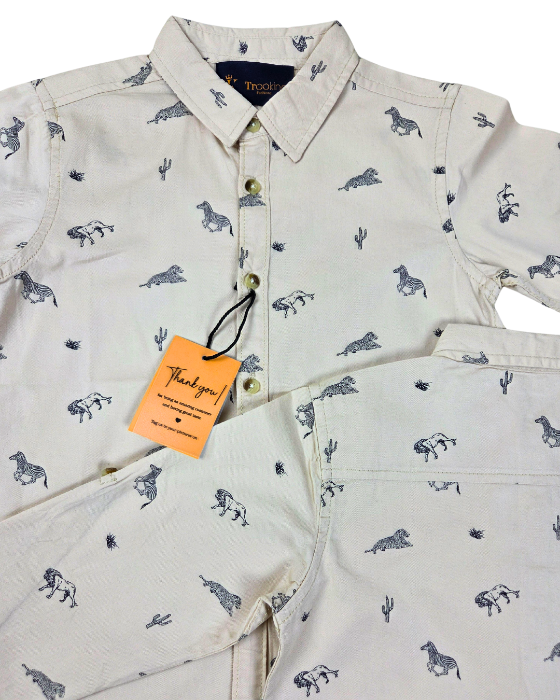 Boy's Cream Printed Shirt