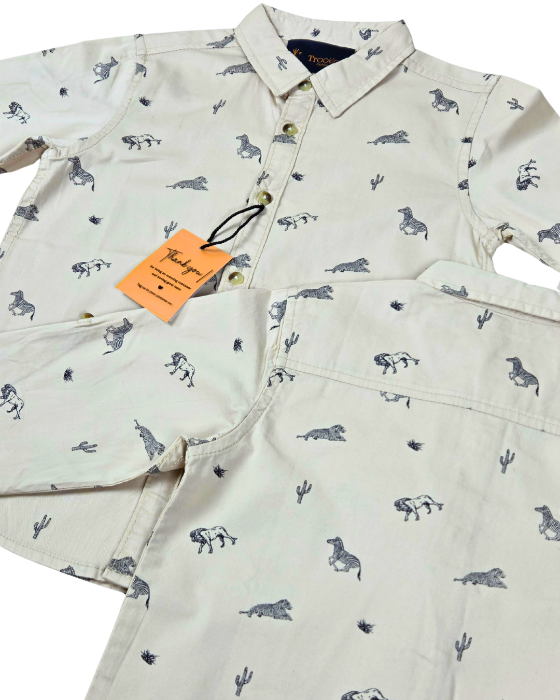 Boy's Cream Printed Shirt