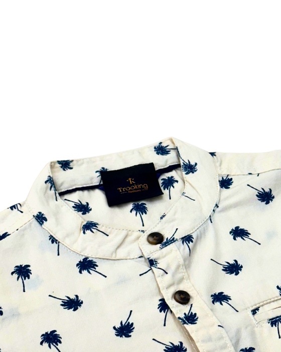 Boy's Cream with Blue Print Shirt