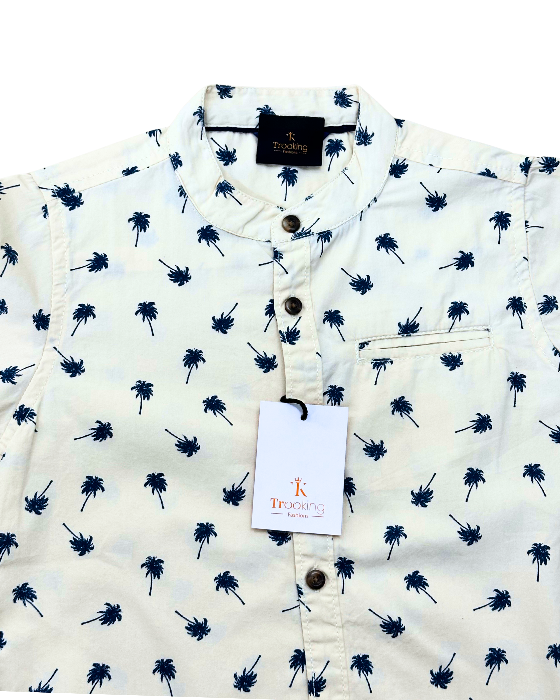 Boy's Cream with Blue Print Shirt