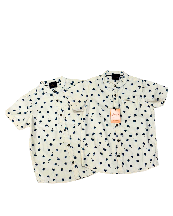 Boy's Cream with Blue Print Shirt