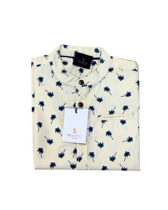 Boy's Cream with Blue Print Shirt