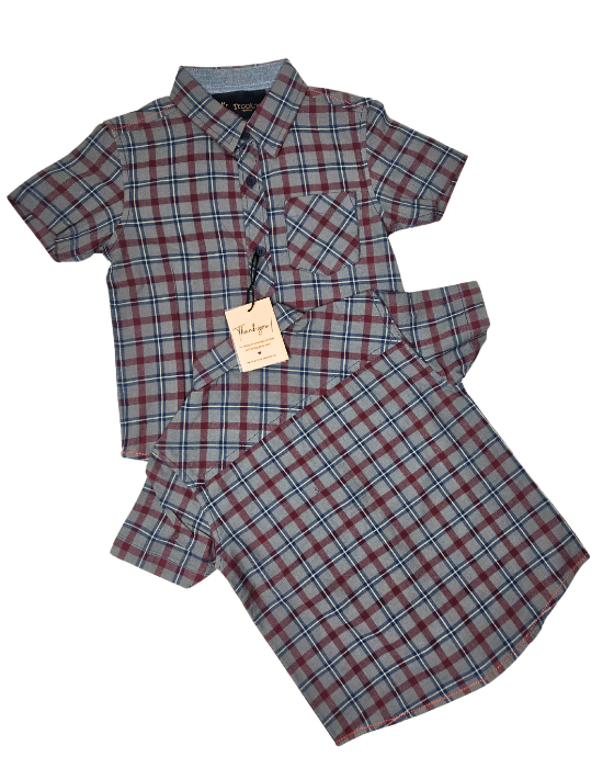 Boy's Grey and Red Checks Shirts