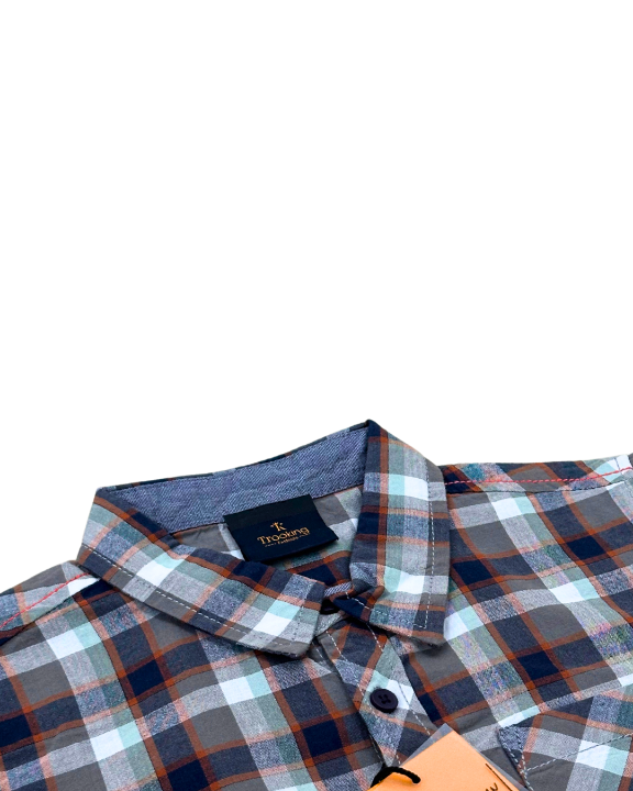 Boy's Grey with Navy Checks Shirt