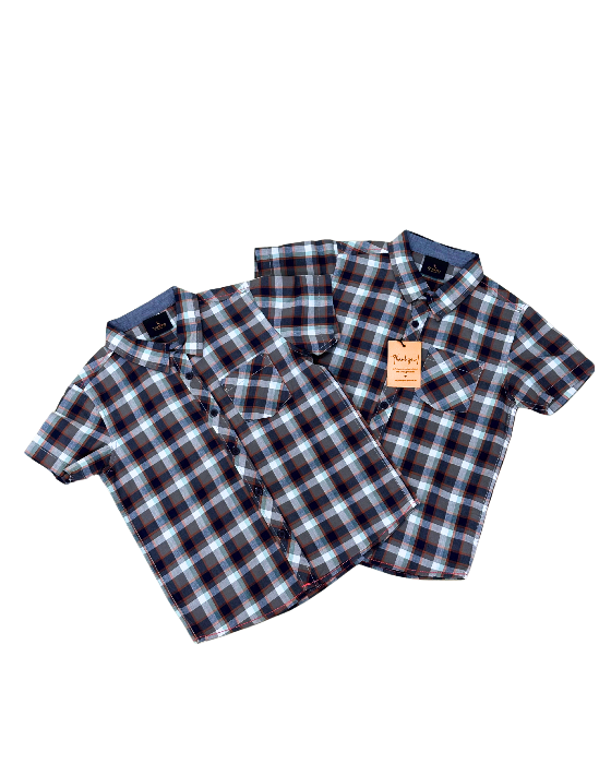 Boy's Grey with Navy Checks Shirt
