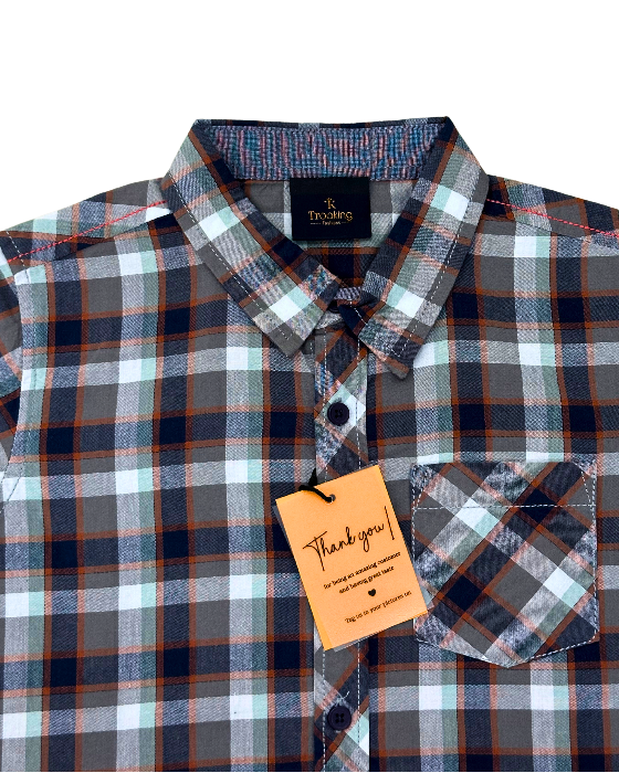 Boy's Grey with Navy Checks Shirt