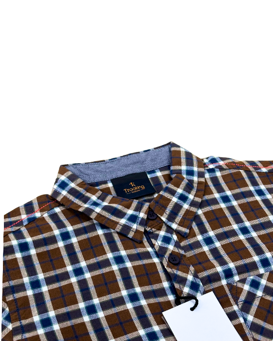 Boy's Light Brown with Blue Checks Shirt