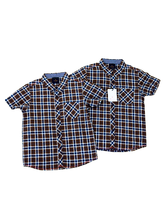 Boy's Light Brown with Blue Checks Shirt