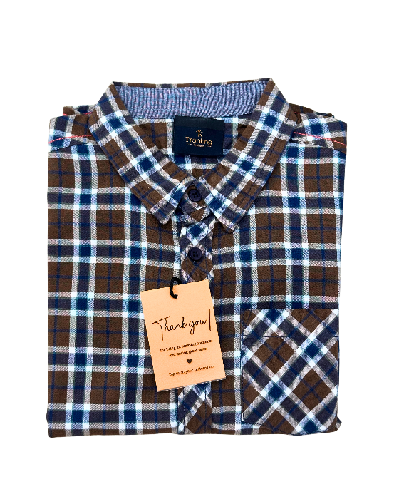 Boy's Light Brown with Blue Checks Shirt