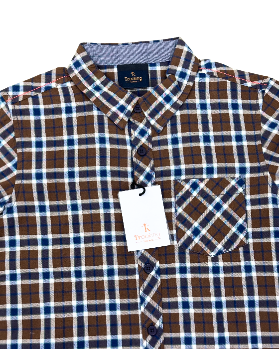 Boy's Light Brown with Blue Checks Shirt