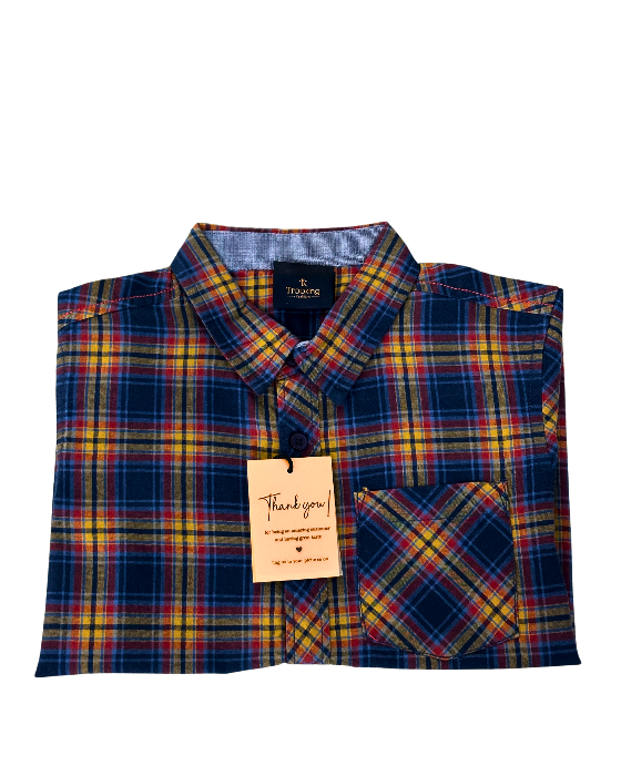 Boy's Navy Blue with yellow Checks Shirt
