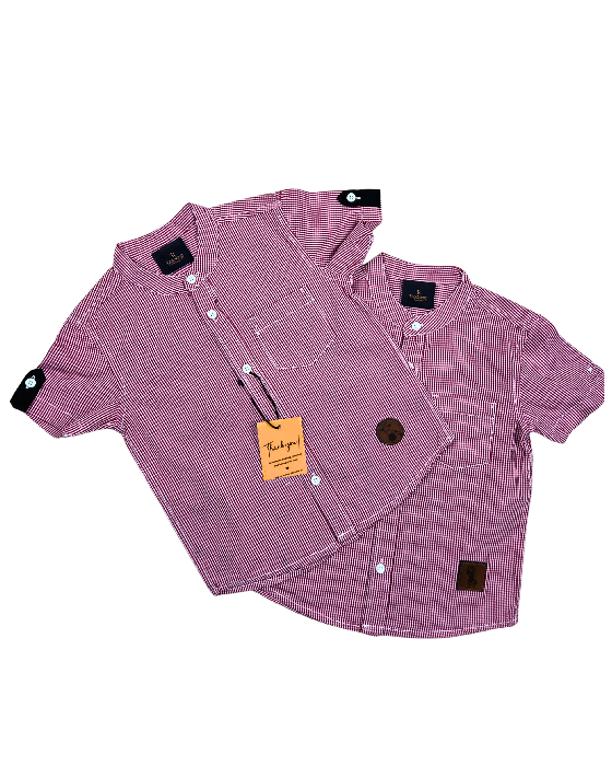 Boy's Peach and White Checks Shirts