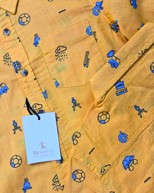 Boy's Yellow Printed Shirt