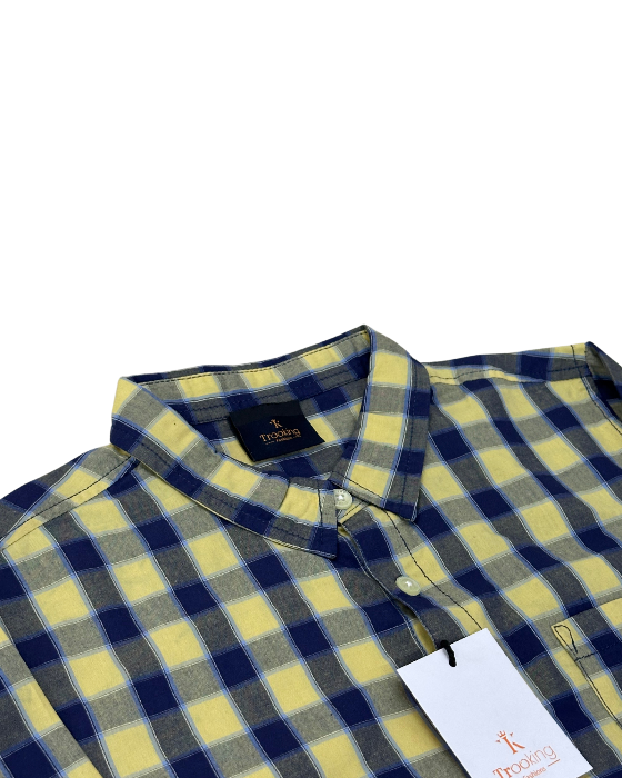 Boy's Yellow with Navy and Grey Checks Shirt