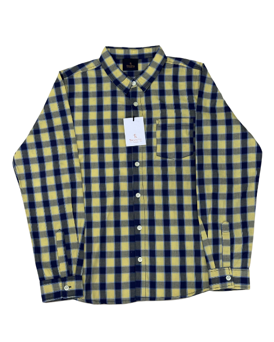 Boy's Yellow with Navy and Grey Checks Shirt