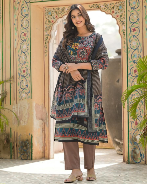 Brown_Ajrak_Print_3_Pcs_Suit Brown Ajrak Print 3 Pcs Suit