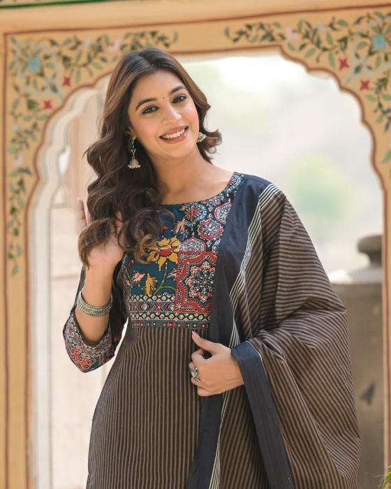 Brown Ajrak Print 3 Pcs Suit