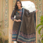 Brown Ajrak Print 3 Pcs Suit