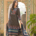 Brown Ajrak Print 3 Pcs Suit