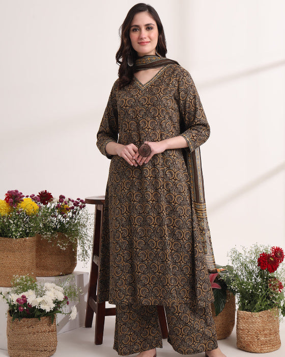 Brown_Anarkali_Ajrak_Print_Kurta_Set Brown anarkali printed kurta set- trooking