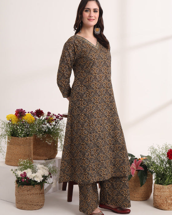 Brown_Anarkali_Ajrak_Print_Kurta_Set_4 Brown Anarkali Ajrak Print Kurta Set