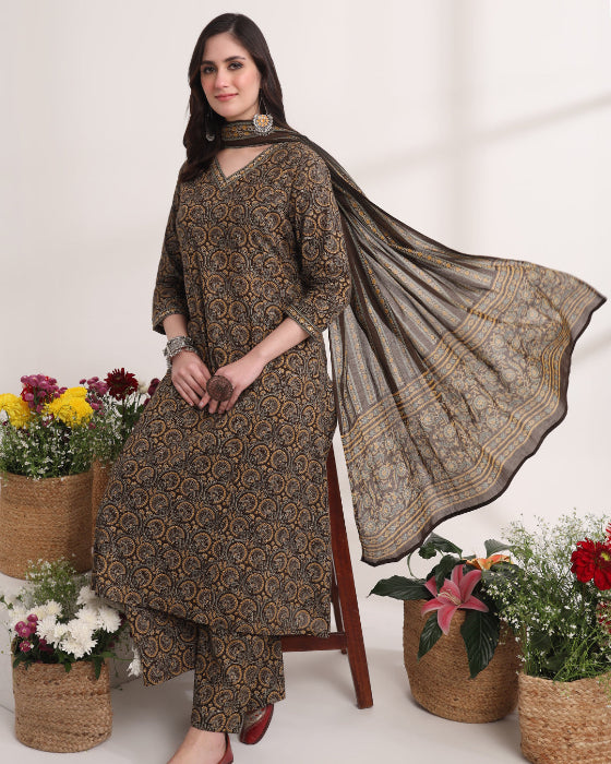 Brown_Anarkali_Ajrak_Print_Kurta_Set_6 Brown Anarkali Ajrak Print Kurta Set