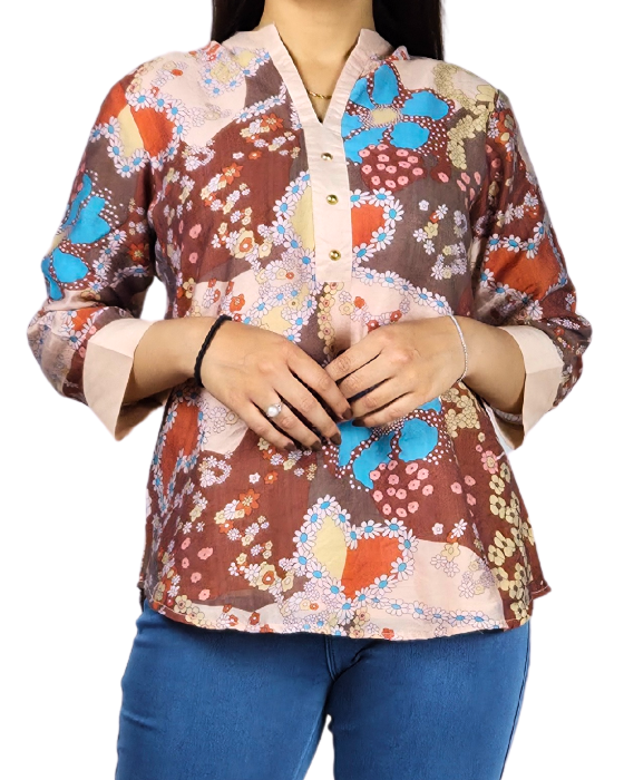 Brown_Floral_Print_Top Brown Floral Print Top