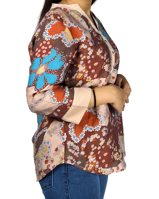 Brown Floral Print Top
