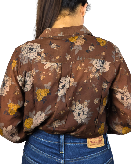 Brown Floral Print Victoria Shirt With Spaghetti