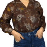 Brown Floral Print Victoria Shirt With Spaghetti