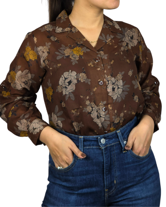 Brown Floral Print Victoria Shirt With Spaghetti
