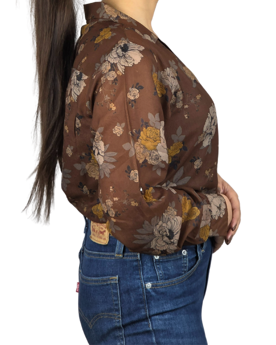 Brown Floral Print Victoria Shirt With Spaghetti