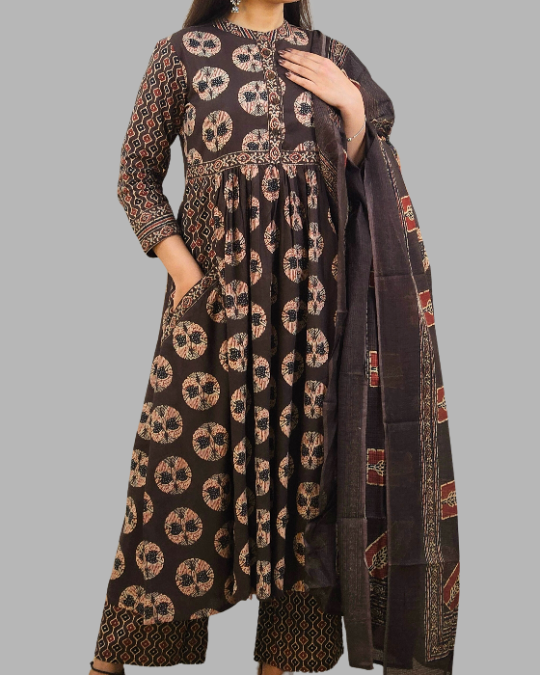 Brown Kota Dori  Dori Anarkali 3 Pcs Kurta Set