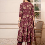 Burgundy Anarkali 3 Pcs suit With Matching Sequence Embroidery